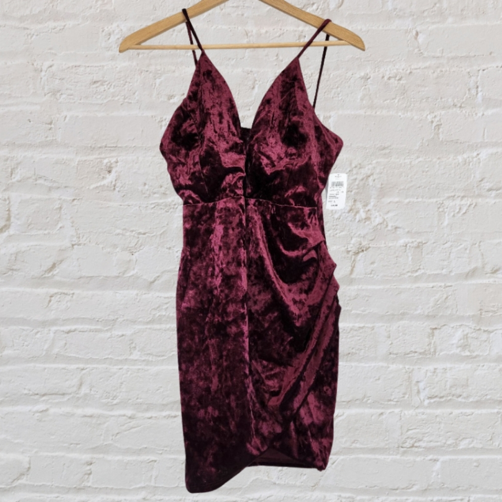 Windsor Velvet Burgundy Mini V Neck Dress